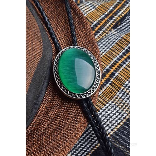 Bolo Tie with Natural Stone Turquoise Stone Style Genuine and Cowhide Rope More Colors