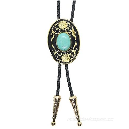 HIMONGOO Gold Flower Turquoise BOLO Tie for Women Bridegroom Wedding Necklace Vintage Western Cowboy