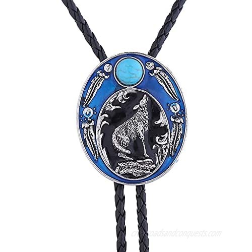 Howling Wolf Bolo ties Native American Western Cowboy Natural Turquoise Bolo ties for Men