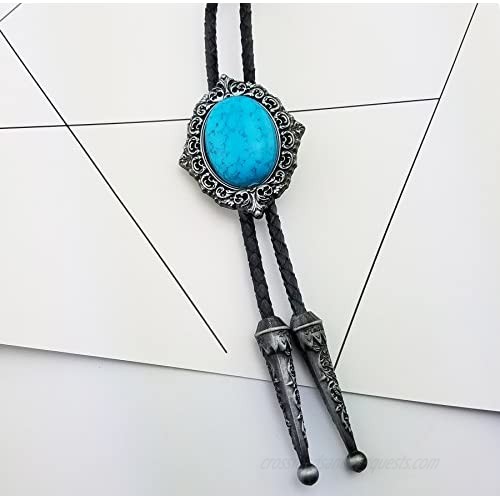 Lanxy Vintage American Western Cowboy Blue Turquoise Stone Bolo Tie For Men