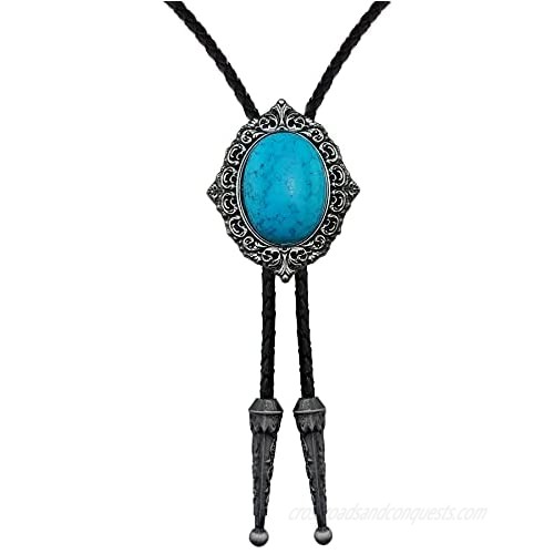 Lanxy Vintage American Western Cowboy Blue Turquoise Stone Bolo Tie For Men