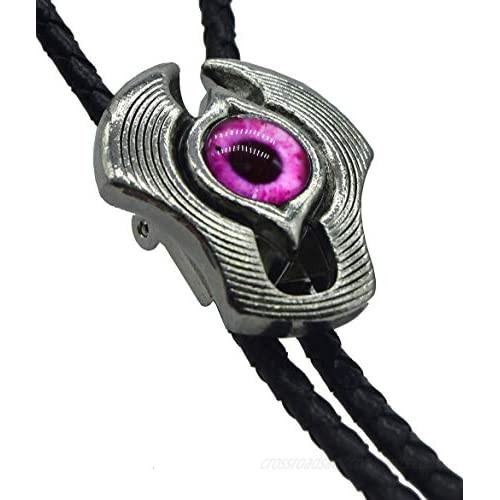 Moranse Bolo Tie Evil Eye Natural Gem Western Cowboy Style with Cowhide Rope Necktie