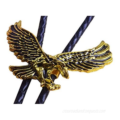 Moranse Bolo Tie with USA America Pride Flying Eagle Army Symbol Style For Genuine And Cowhide Rope