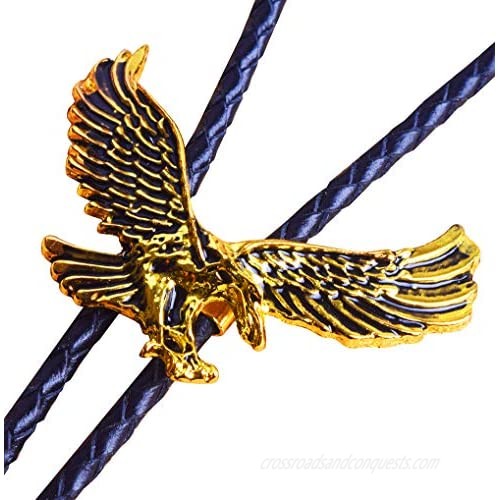 Moranse Bolo Tie with USA America Pride Flying Eagle Army Symbol Style For Genuine And Cowhide Rope