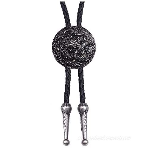 Mson Bolo tie bronze Chinese dragon style Leather Long sweater chain