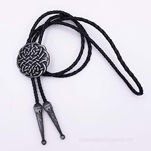 SELOVO Native American Celtic Knot Flower Western Cowboy Bolo Tie for Men Women Genuine Leather