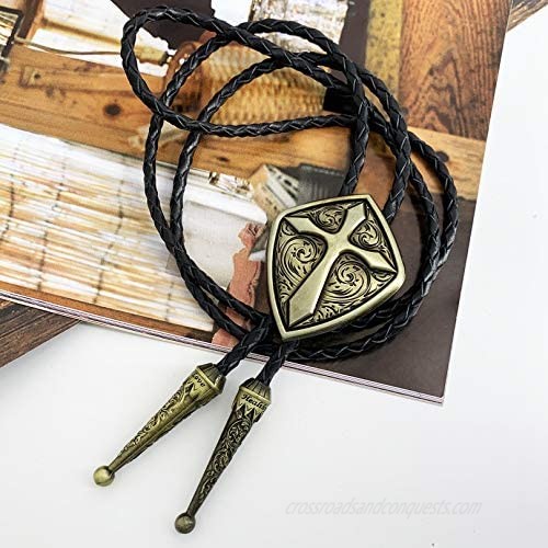 SELOVO Vintage Style Western Cowboy Antiqued Gold Tone Cross Bolo Tie