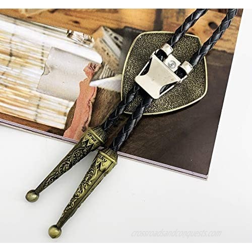 SELOVO Vintage Style Western Cowboy Antiqued Gold Tone Cross Bolo Tie