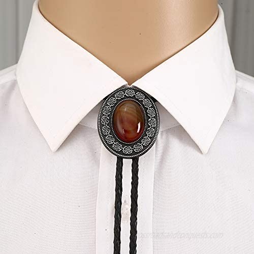 Vintage Bolo Tie Cowboy Western Bolo Tie with Black Stone Pendant Necklace
