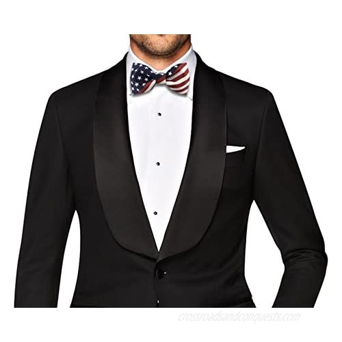 100% Satin Silk Mens Pre-tied Bowtie Stars Stripes American Flag Solid Bow Ties