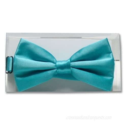 100% SILK BOWTIE Solid TURQUOISE AQUA BLUE Color Men's Bow Tie for Tux or Suit