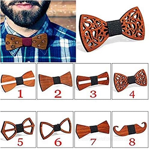 4 Pieces Wooden Bow Tie ORNOOU Handmade Customized Solid Wood Bow Tie Creative Wedding Wooden BowTie Necktie