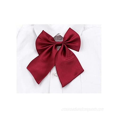AKOAK Adjustable Pre-tied Bow Tie Solid Color Bowties for Women ties Wine Red