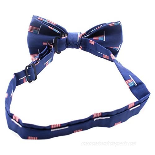 American Flag Bowtie for Men - Pre-tied Adjustable Length Bow Tie - Blue