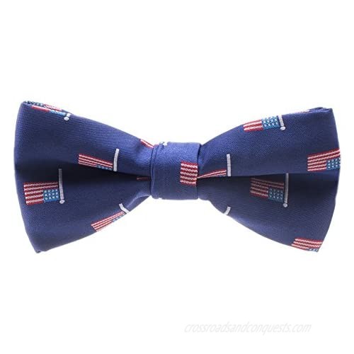American Flag Bowtie for Men - Pre-tied Adjustable Length Bow Tie - Blue