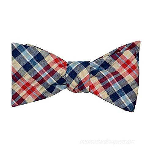 Bow Tie Self Tie Bowtie Casual 100% Cotton Red Blue Tan White Plaid Adjustable