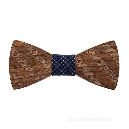 Classic Handmade Mens Wood Bow Tie with Matching Pocket Square and Men's Cufflinks Set
