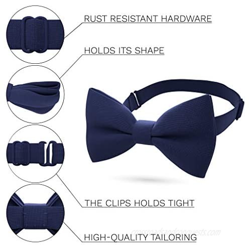 Classic Pre-Tied Bow Tie Set Formal Pocket Square Solid Hanky Tuxedo with Handkerchief set by Bow Tie House