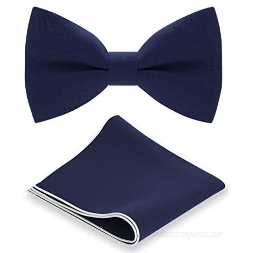 Classic Pre-Tied Bow Tie Set Formal Pocket Square Solid Hanky Tuxedo with Handkerchief set  by Bow Tie House