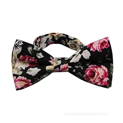 D&L Menswear Black Pink Floral Bow Tie Adjustable Neck Wedding Party Bowtie