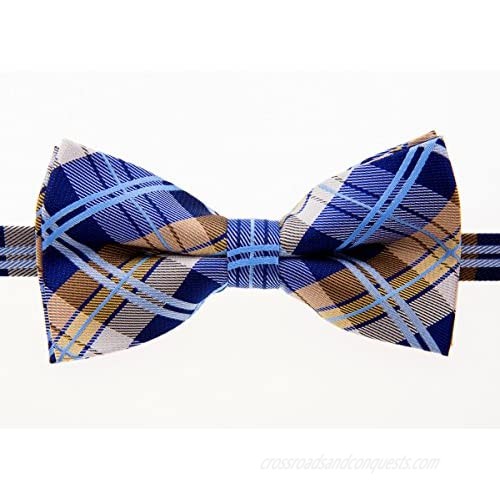 Elegant Tartan Plaid Check Woven Pre-tied Bow Tie (5) w/Pocket Square & Cufflinks Gift Set