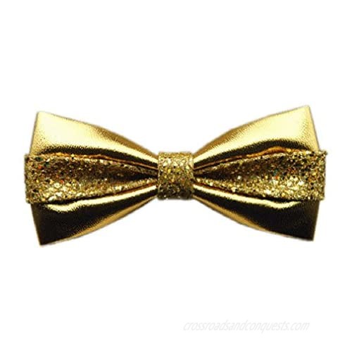 Hello Tie Men's Pure Color All PU Bow Tie With Sequins Setting Luxurious Bowtie