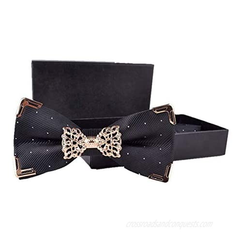 Hello Tie Woven Solid Silver Dot Gold Edge Luxurious Pre-tied Bow Ties Gift Box