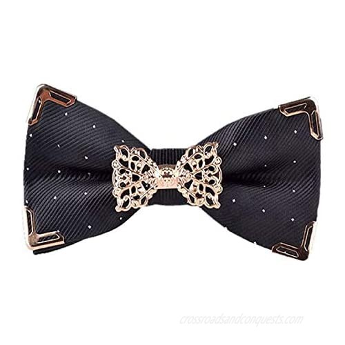 Hello Tie Woven Solid Silver Dot Gold Edge Luxurious Pre-tied Bow Ties Gift Box
