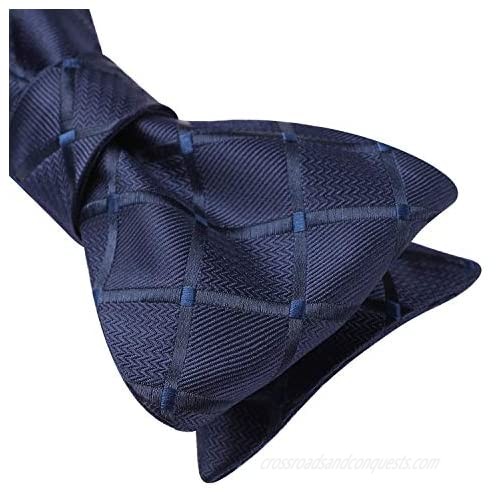 HISDERN Men's Bow Tie Check plaid Polka Dots Formal Tuxedo Self Tie Bowtie With Pocket Square for Wedding Party