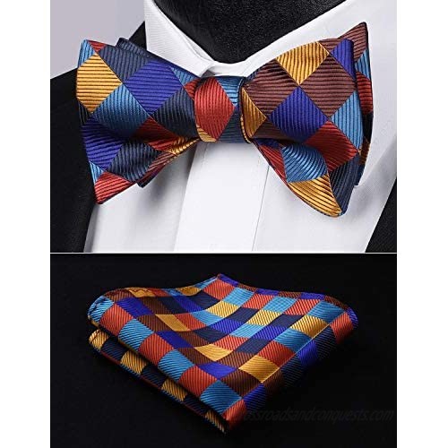 HISDERN Men's Check Plaid Bowtie Formal Tuxedo Self-Tie Bow Tie and Pocket Square Set