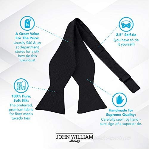 John William Bow Ties for Men - 100% Silk Self-Tie Bow Tie for Tuxedo & Wedding