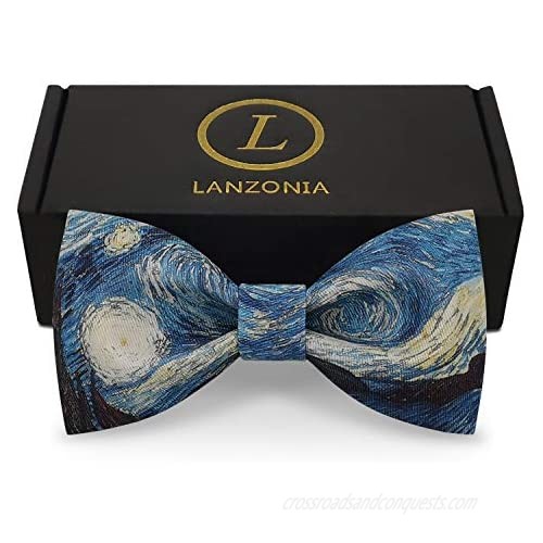 Lanzonia Designer Bow Ties for Men Novelty Painting Bowtie for Wedding Party Prom Graduations Ball