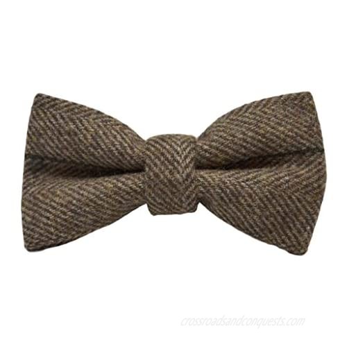 Luxury Peanut Brown Herringbone Check Bow Tie  Tweed