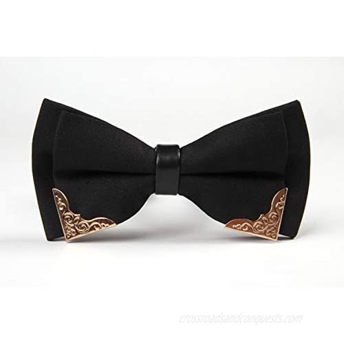 MENDENG Men's Gold Metal Burgundy Black PU Leather Satin Bow Ties Formal Bowtie