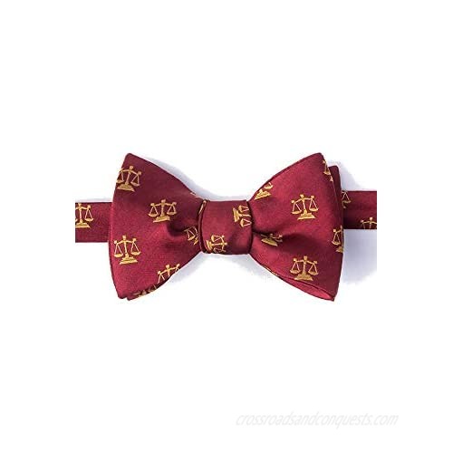 Men's 100% Silk Burgundy Legal Scales of Justice Lawyer Law Butterfly Self Tie Bow Tie