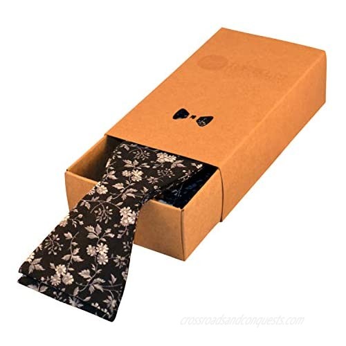 Mens Black Gray Flowers Casual Formal Self-Tie Cotton Bow Tie Adjustable Length Bowtie By The Ellis Tie Company