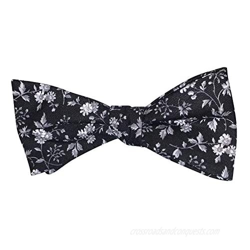 Mens Black Gray Flowers Casual Formal Self-Tie Cotton Bow Tie Adjustable Length Bowtie  By The Ellis Tie Company