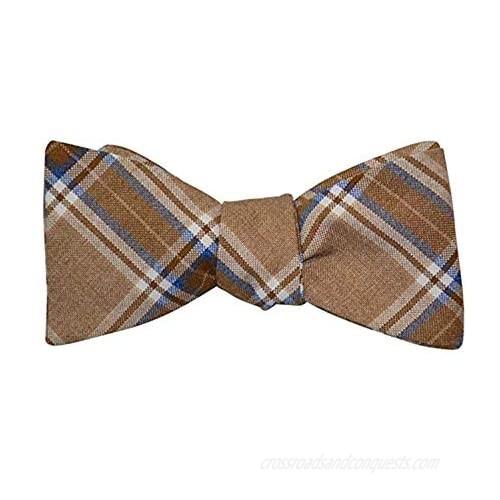 Mens Brown Blue Plaid Casual Formal Self-Tie Cotton Bow Tie Adjustable Length Bowtie  By The Ellis Tie Company