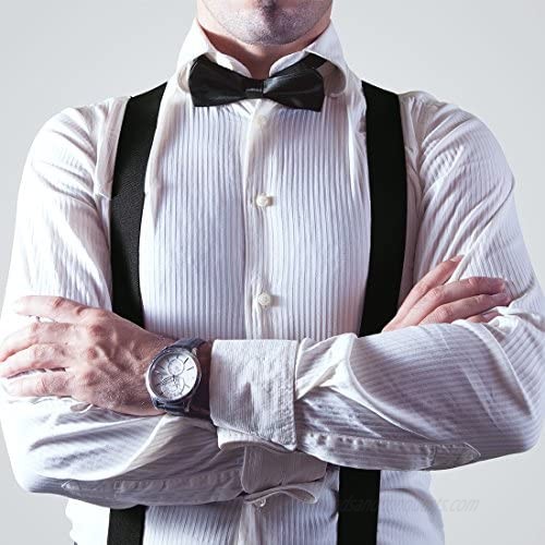 Mens Suspenders and Bow Tie Set Adjustable Elastic Clip On Suspenders for Wedding by Grade Code…
