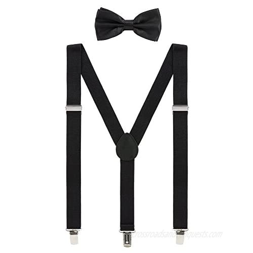 Mens Suspenders and Bow Tie Set Adjustable Elastic Clip On Suspenders for Wedding by Grade Code…