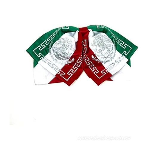 Mexican Charro Bow Tie Green White and Red elastic band detailing necktie mexican charro mono de gala
