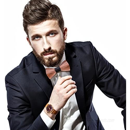 Mr.Van Natural Wood Bow Ties Handcrafted Wooden Adjustable Bowties with Gift Box Gifts for men