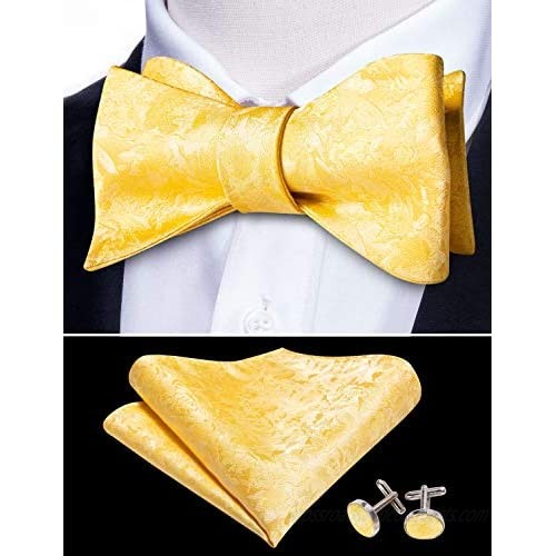 YOHOWA Designer Men/Boys Self Bow Tie and Pocket Square Cufflinks Set for Wedding Party Tuxedo Box