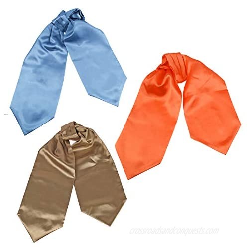 Ascot Cravat Tie For Men Set 3Pack Satin Solid Self Casual Ascot Scarves Silk Blend Dan Smith Drde0009 Orange Blue Camel