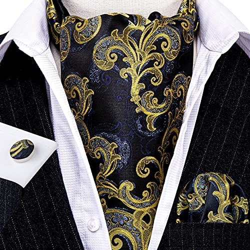 Barry.Wang Mens Cravat Tie Silk Ascot Paisley Scarf Self Ties Pocket Square Cufflinks Set Dress Wedding