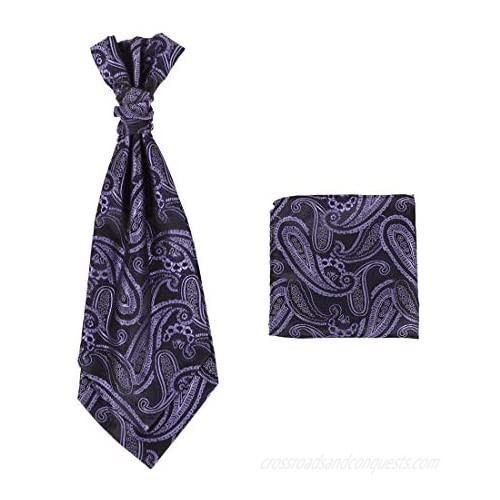 Cravat Tie For Wedding Purple Pattern Pre-Tied Ascots Hanky Set Jacquard Woven Silk Clip-On Adjustable C.B.AQ.R.024 Epoint Medium Purple Black
