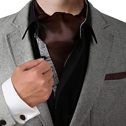 Dan Smith Self Ascot Tie Cravat For Party Feel Silk 46 Clip-On Man Wardrobe Self Ascot Scarf Pocket Squares Cuff Set