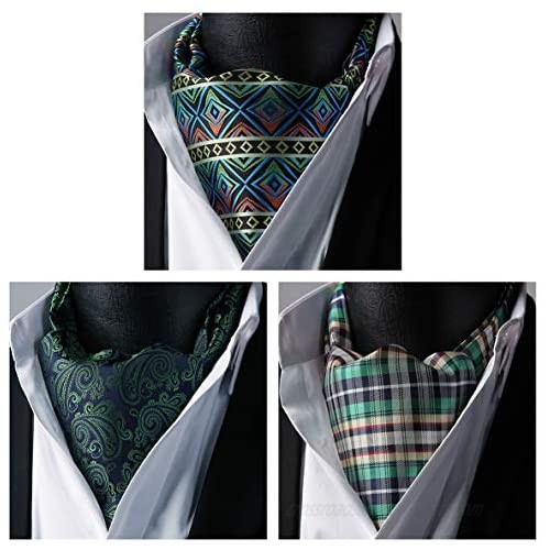 HISDERN Floral Paisley Stripe Cravat Ascot Tie for Men Wedding Party Cravat Scarf 3-Pack Combo