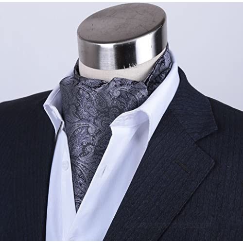 L04BABY Men's Black Grey Pasily Floral Silk Cravat Ties Jacquard Woven Ascot
