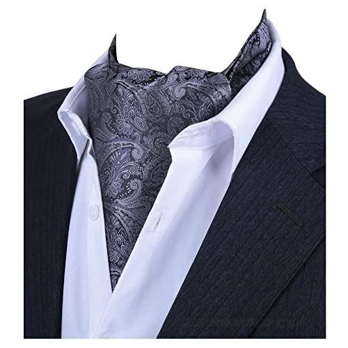 L04BABY Men's Black Grey Pasily Floral Silk Cravat Ties Jacquard Woven Ascot